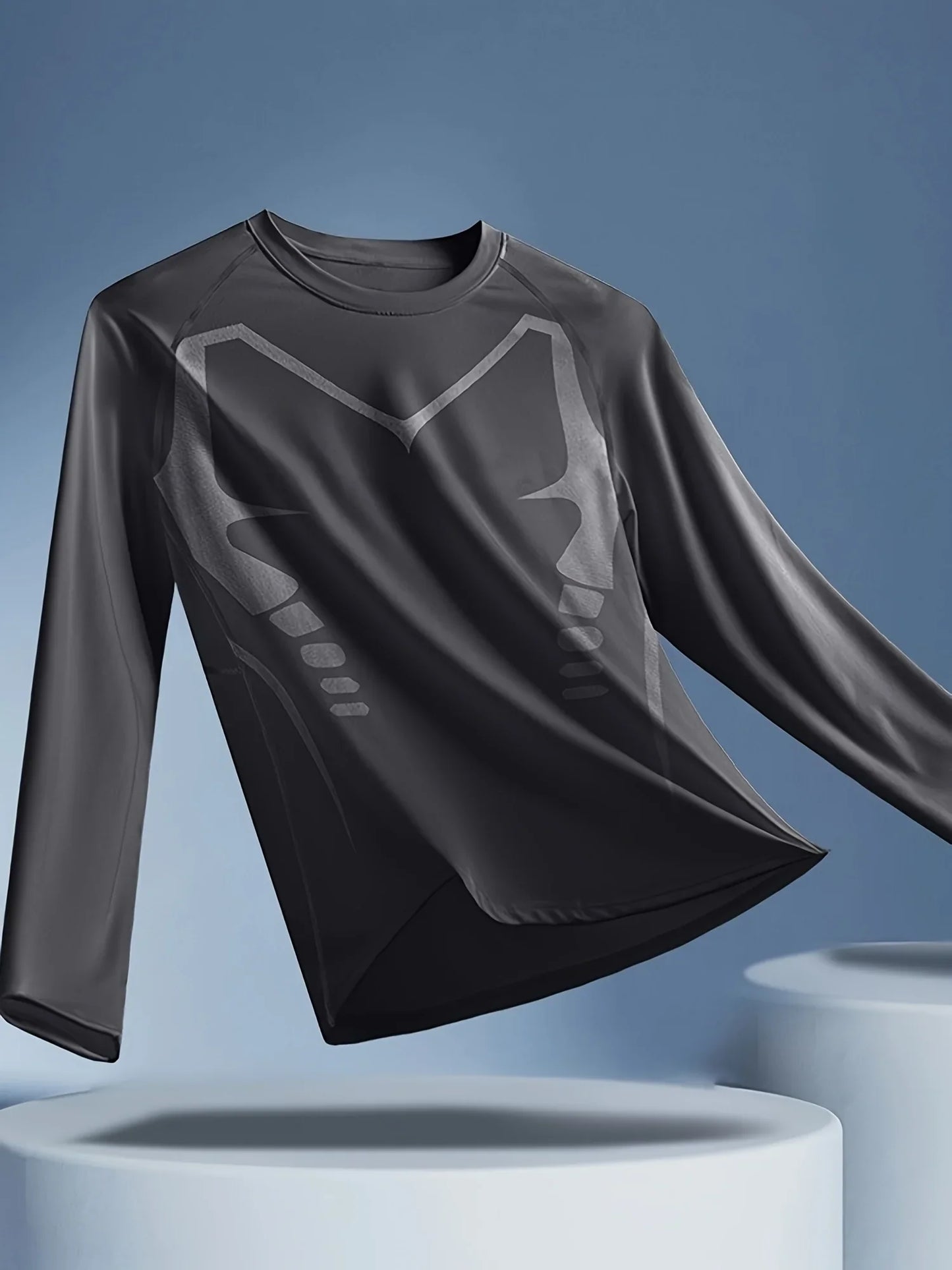Men's High-Elasticity Quick-Dry Solid Color Breathable Mesh Long Sleeve T-Shirt for Spring/Autumn Fitness Training