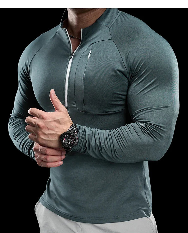Gym Fitness Quick Dry Shirt Men Running Sport Long Sleeves T-shirt Trackwear Tee Tops Autumn Male Bodybuilding Training Clothing