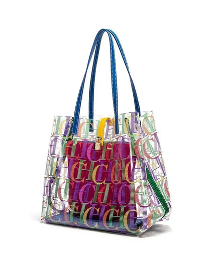 Travel Crossbody Bag Women's Large Capacity Clear Tote BagLuxury Brand Delicate Jelly Bag with Monogram Shopping Bag