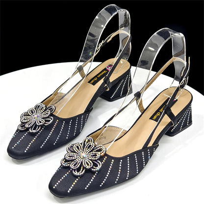2026 Elegant Gold Color Women's Heels Handbag Set Rhinestone Embellished Designer Shoes for Weddings Special Events