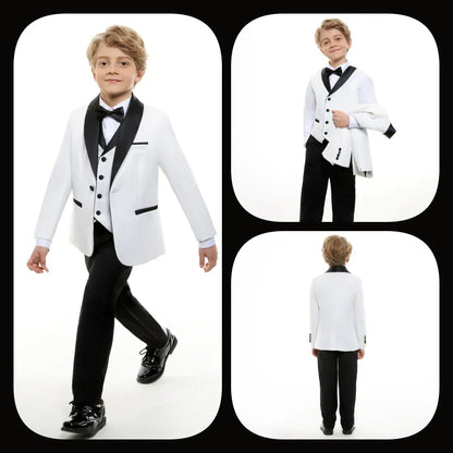 Fast Delivery Formal Boys Suit Set 4PCS Elegant White Piano Photography Suit Kids Party Ceremony Costume Party Suit
