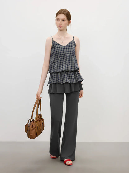 Stylish Retro Checkered Strappy Fitted Top for Women 2025 Summer New Arrival Tanks Camis V-neck suspenders 25FS12853