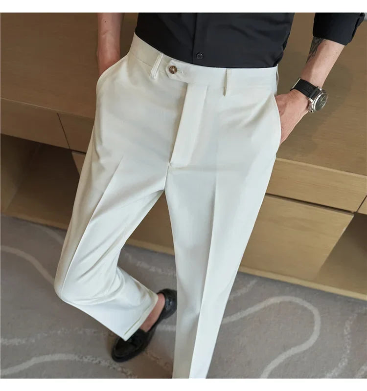2024 New Men's Slim Fit Tapered Dress Pants Apricot Pearlescent Texture Business Casual Suit Trousers Spring Clothes