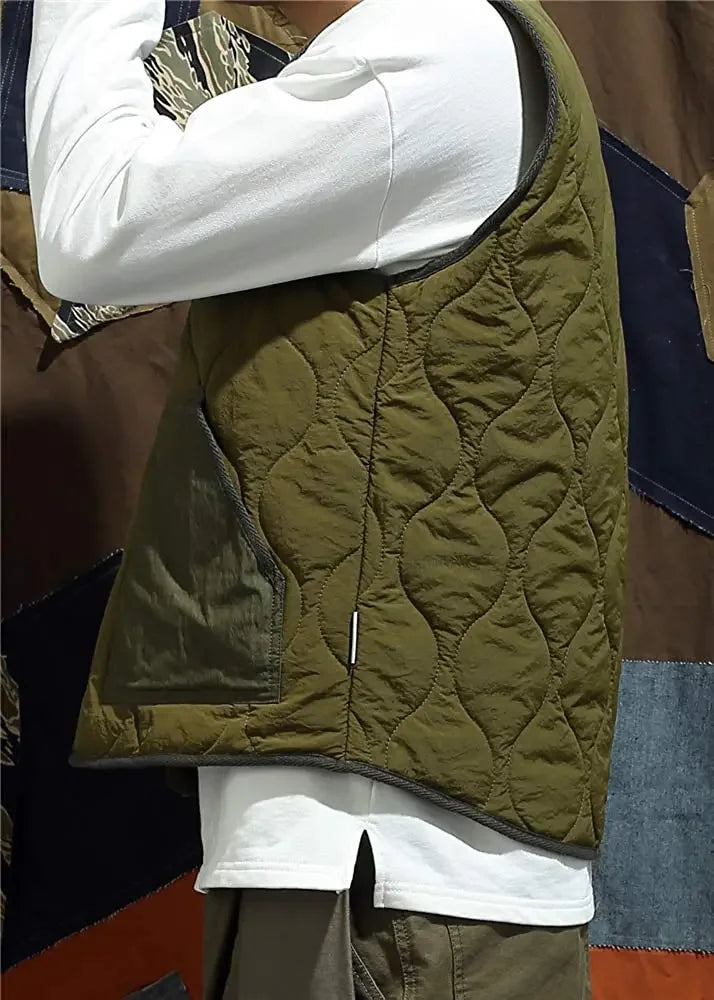 Vintage Cotton Padded Vest Mens Sleeveless Quilted Jacket Thick Warm Casual Working Outerwear Men Autumn Winter