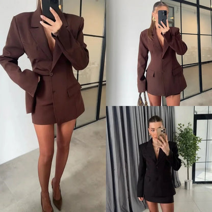Elegant Suit Jacket Mini Skirt Sets Women Slim Waisted Blazers High Waist A-line Skirts 2025 Spring Lady Fashion Office Outfits