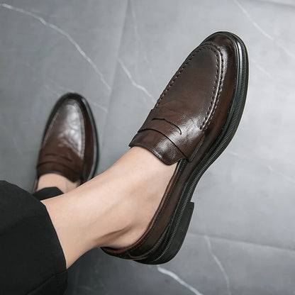 Men's Classic Leather Casual Shoes With Anti-Slip Thick Sole  Outdoor Walking Shoe  Pointed  Toe Comfortable And Durable Loafers
