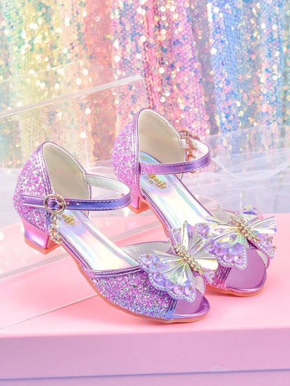 Women's girls' fashionable crystal bow high heels, student princess shoes