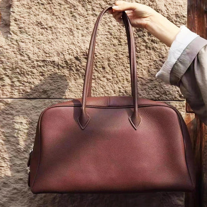 Genuine Leather Bowling Bags For Women Luxury Designer Handbags And Purses 2025 New In Cowhide Lychee Texture Underarm Shoulder