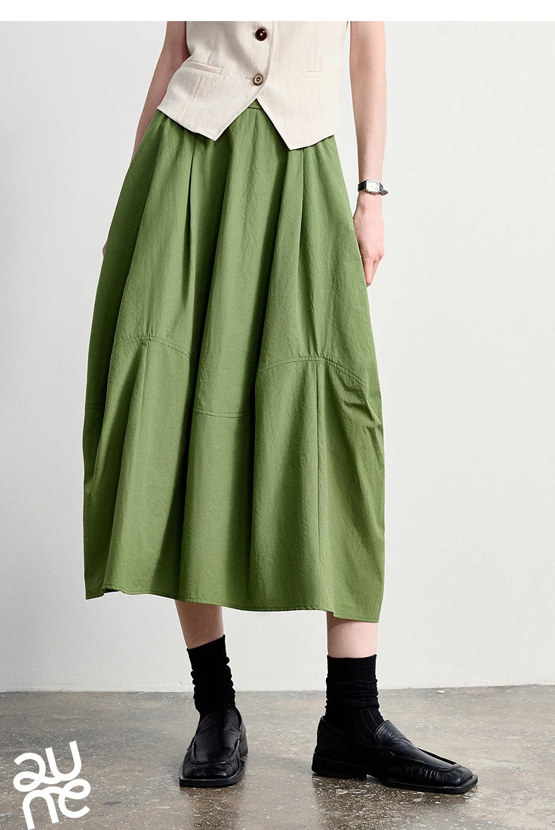 Women's A-Line Bud Skirt 2026 Summer New Split Detail Retro Puff Midi Skirt, Lightweight Outdoor Wear