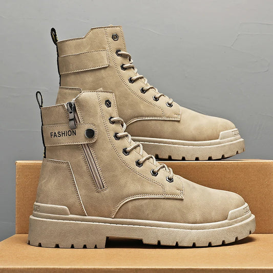 Men's high top casual boots four seasons new outdoor anti slip comfort workwear boots fashion versatile trendy boots men's shoes