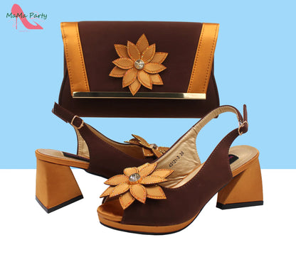 2024 New Arrivals Fashion Italian Design African Shoes and Bag to Match Comfortable Square Heels for Party in Fuchsia Color