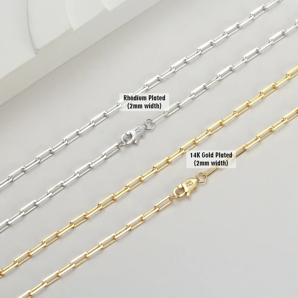 14K Gold Plated Genuine 925 Sterling Silver Paperclip Neck Chain 6/9.3/12mm Link Necklace for Women Men Jewelry SC39