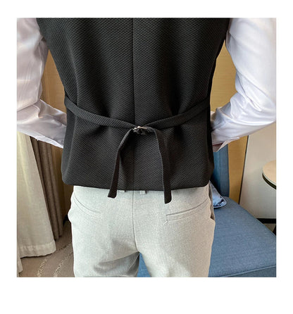 2025 New Fashion Men's Double Breasted Gentleman Dress Casual Vest Fashion Nightclub Bartender Work Clothes V Neck Vest Jacket