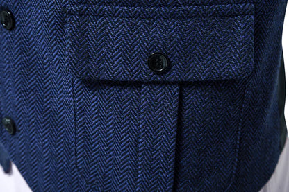 Tailored Collar Vest for Men Single Breasted Herringbone Tweed Suit Vest Mens Formal Striped Waistcoat Punk Groomsmen Wedding