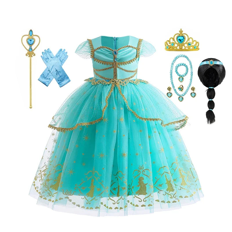 Jasmine Princess Dress for Girls Cosplay Aladdin Magic Lamp Costume Kids Halloween Birthday Carnival Party Vestidos