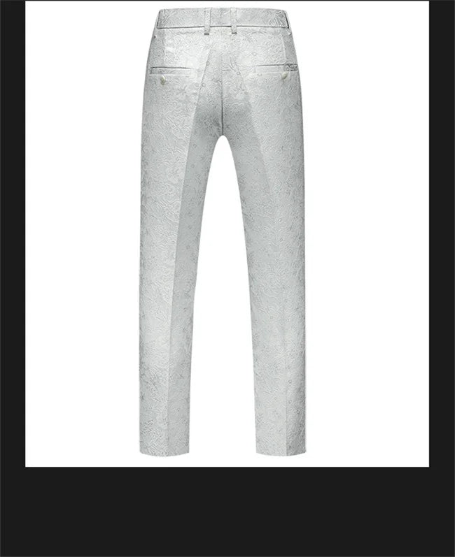 New Men Luxury Jacquard Suit Pants Fashion Wedding Party Groom Dress Trouser