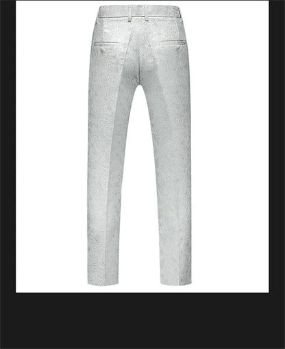 New Men Luxury Jacquard Suit Pants Fashion Wedding Party Groom Dress Trouser