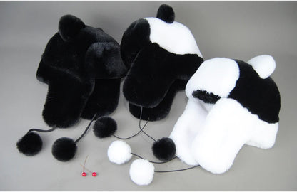 Hot Sale New Women False Rex  Rabbit False Fur Hat Winter Warm Fur Hat Black and White Panda Cute Color Artificial Hat