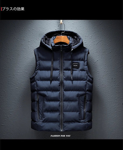 New Hooded Casual Vest Jacket for Men Autumn Winter Warm Sleeveless Jacket Fashion Comfortabel Zipper Waistcoat Plus Size M-6XL
