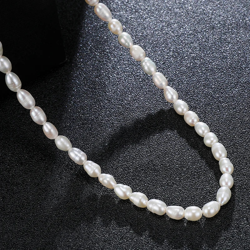 Small Size 4.5-5.5mm Natural Freshwater White Pearl Necklace Rice Shape Fashion S925 Silver Jewelry for Women Girls