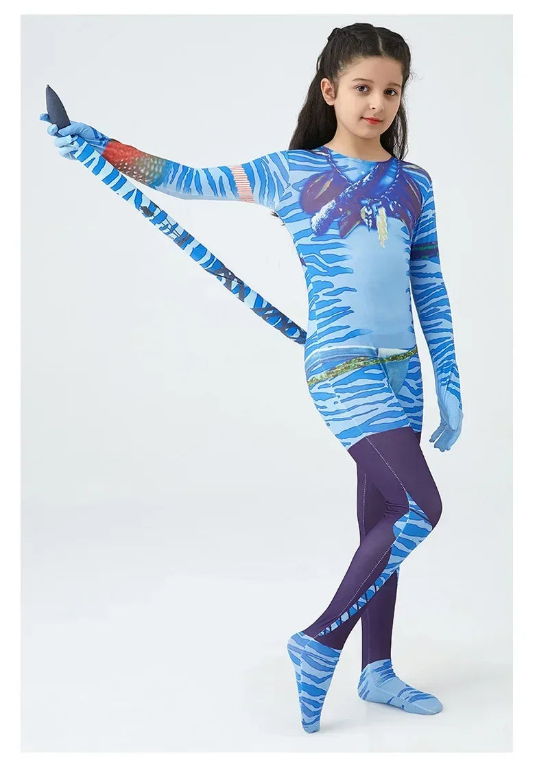 Boy Girls Halloween Cosplay Avatar Costume Kids The Way of Water Neytiri Alien Cosplay Hero One Piece Tight Fitting Clothing