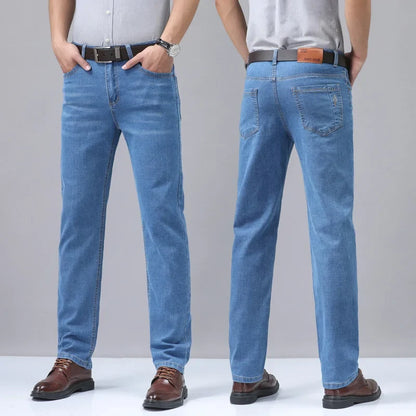 2025 New Light Blue Men's Comfort Soft Jeans Fashion Straight Business Pants Cotton Soft Casual Stretch Denim Trousers 28-40