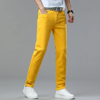 Men's Slim Fit Pants Casual Colorful 2025 Spring New Straight Trousers Men Cotton Stretch Fashion Pants Red Yellow Pink Blue
