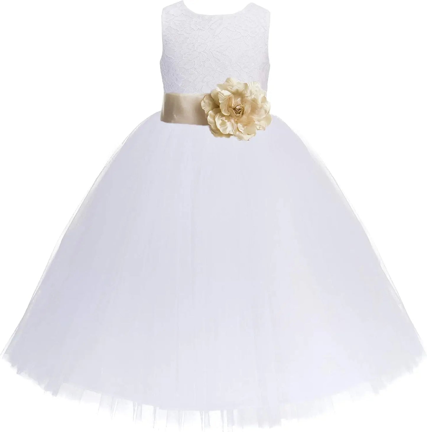 Ivory Floral Lace Heart Cutout Dress for Girls Junior Bridesmaid Pageant Gown Elegant Flower Girl Pageant Dresses