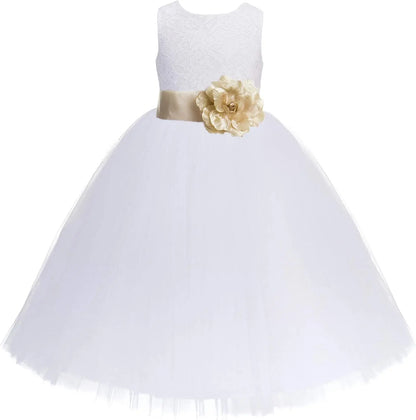 Ivory Floral Lace Heart Cutout Dress for Girls Junior Bridesmaid Pageant Gown Elegant Flower Girl Pageant Dresses
