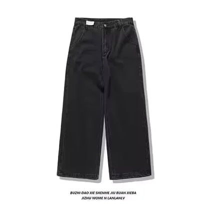 90s Retro Street Embroidery Jeans Male  R&B Solid Color Loose Straight Pants Female Y2K Harajuku Hip Hop  Punk Style  Men Jeans