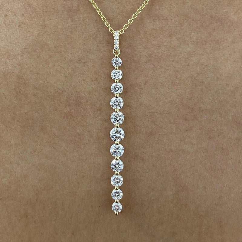 Sparkling 11-Stones Moissanite Diamond Necklace  for Women 14K Gold Filled Long Drop Pendant Necklace Glamour Jewelry Gift