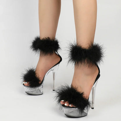 2025 Spring New Women's Clear Heel Sexy Sandals - 14cm Heel & 4cm Platform, Party/Club Slippers for Girls