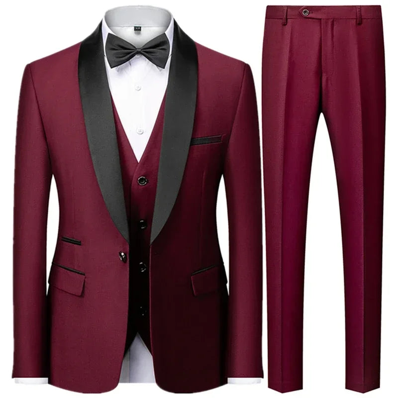 Black Blazer Set Men Autumn Wedding Party 3 Pieces Set Large Size Male Blazer Coat Pants and Vest Black Fashion Slim Fit Suits