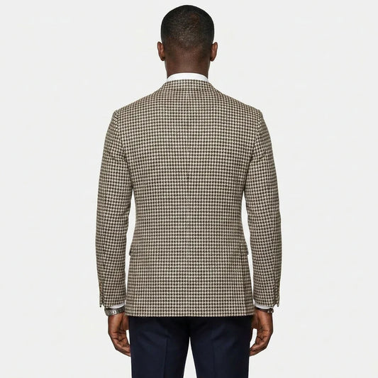 Plaid Men Blazer 1 Piece Notched Lapel Slim Fit Suit Jacket with 2 Side Slit Check Houndstooth Casual Business Male Fashion Suit