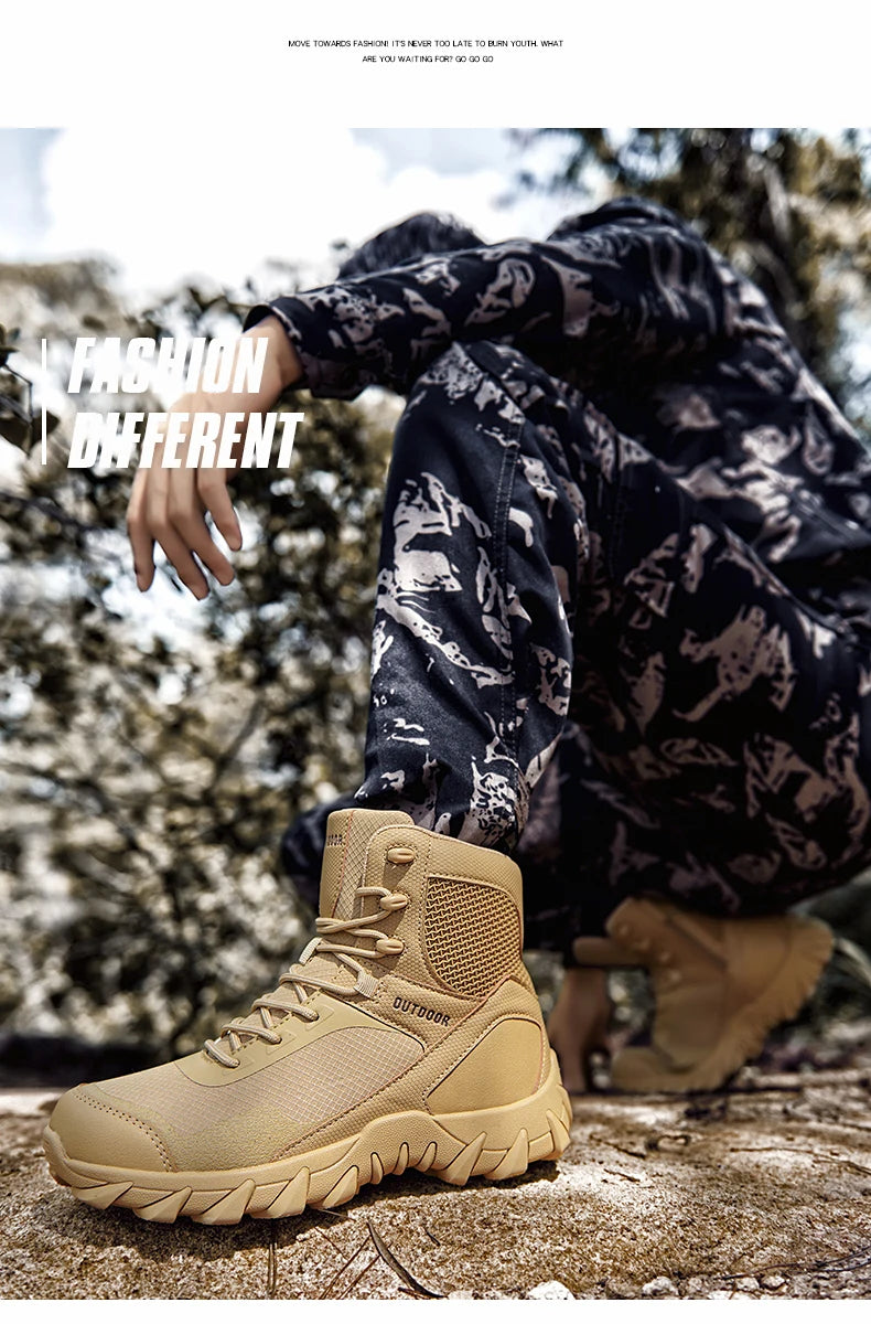 Men Tactical Boots Army Waterproof Work Climbing Hiking Shoes High Quality Outdoor Motorcycle Hunting Safety Unisex Desert Boot