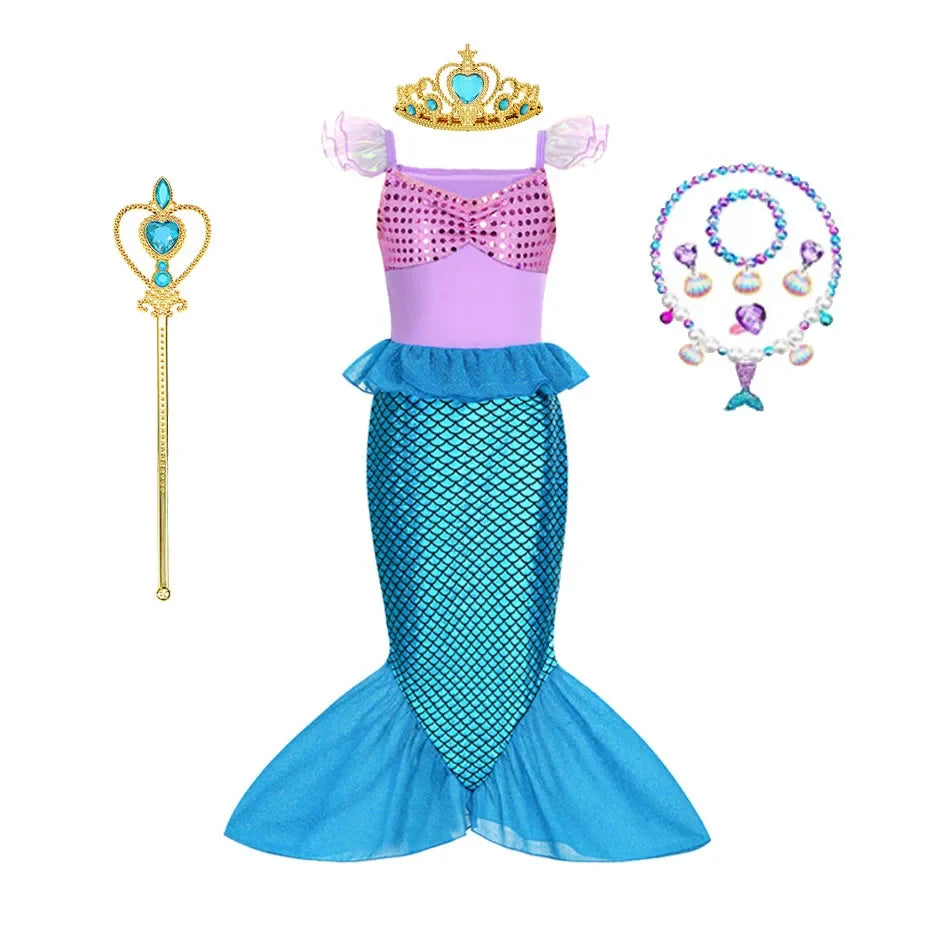 Summer Mermaid Dress Girls Kids Cosplay Dresses Princess Costume Perform Clothes Birthday Party Halloween Clothing