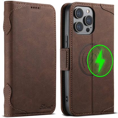 Magsafe Business Leather Wallet Phone Case For iPhone 12 13 14 15 Pro Max Plus 16 17 Pro Max With Flip Card Holder Cover