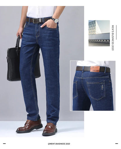 2025 New Light Blue Men's Comfort Soft Jeans Fashion Straight Business Pants Cotton Soft Casual Stretch Denim Trousers 28-40