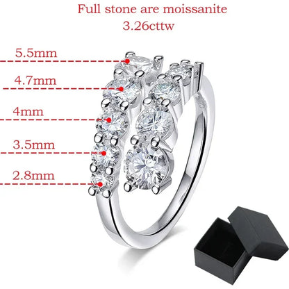 10 Gems Full Moissanite Rings for Women Sparkling Flawless Lab Created Diamond Wedding Band S925 Sterling Silver Jewelry