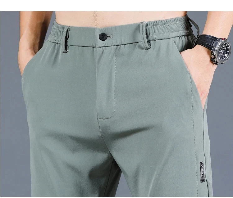 2026 Summer New Thin Ice Silk Stretch Men's Pants Casual Elastic Waist Smooth Trouser Pants Male Brand Clothing 5 Colour