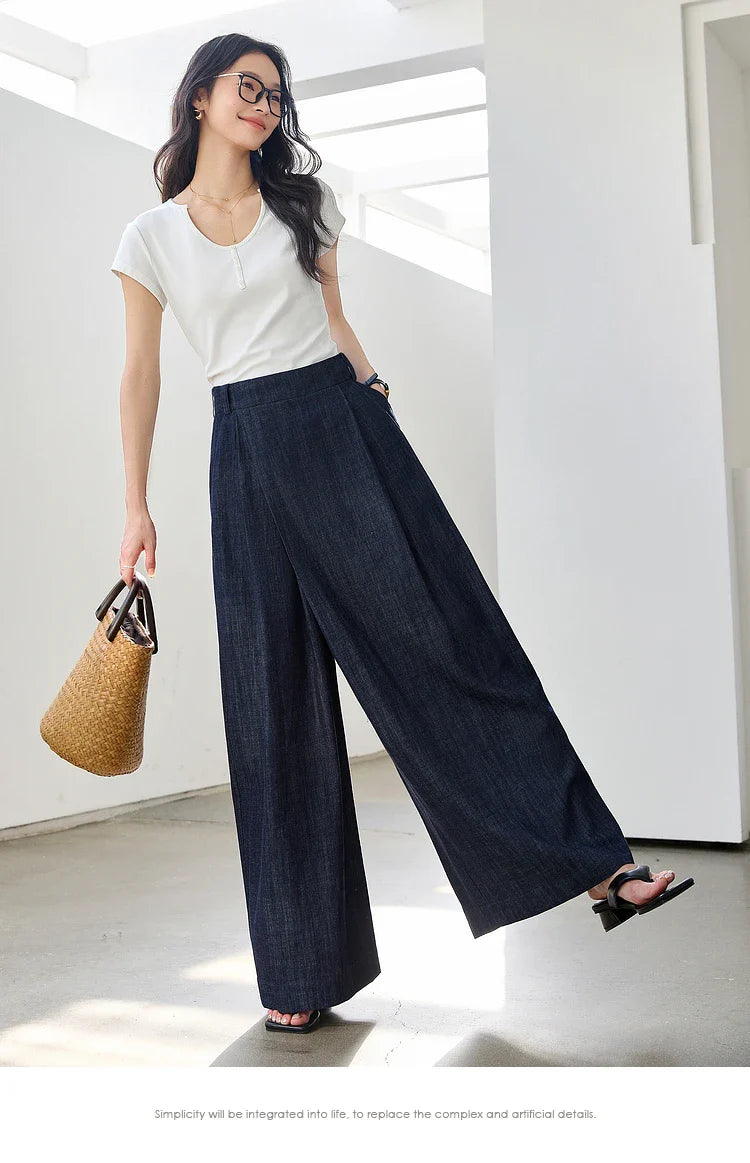 Women's Washed Jeans Baggy Skirt Pants Ladies 2026 Spring Summer Casual High Waist Vintage Denim Pants Woman Clothes M9809