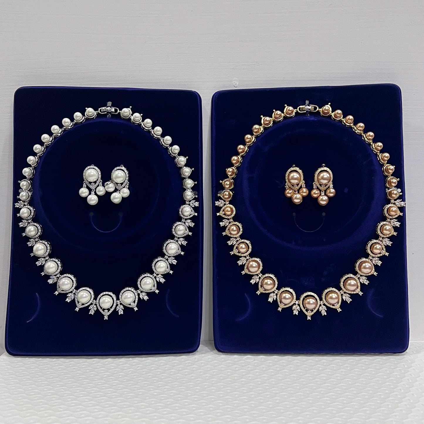 Luxury Round Shape Gold Color Pearl Necklace 2 Pieces Set , Bridal Wedding Dubai Saudi Jewelry for Women's Party