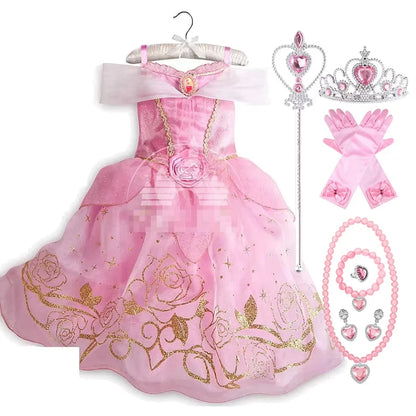 Children's Princess Dress Girls Sleeping Beauty Aurora Princess Party Dress up Halloween Costume Kids Clothing Birthday Gift
