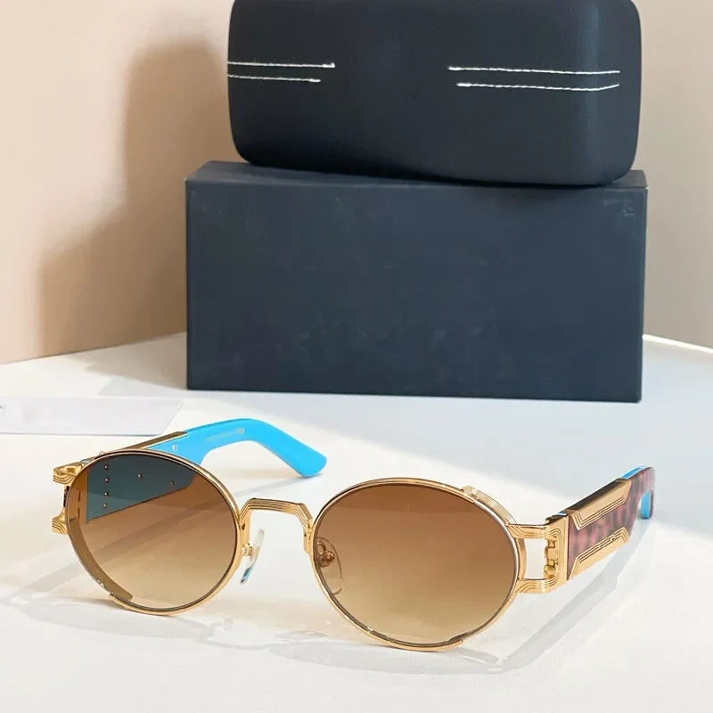 Oval Designer Sunglasses for Men Women Small Frame Alloy Acetate Germany Brand Design High Quality UV400 Classical Eyeglasses