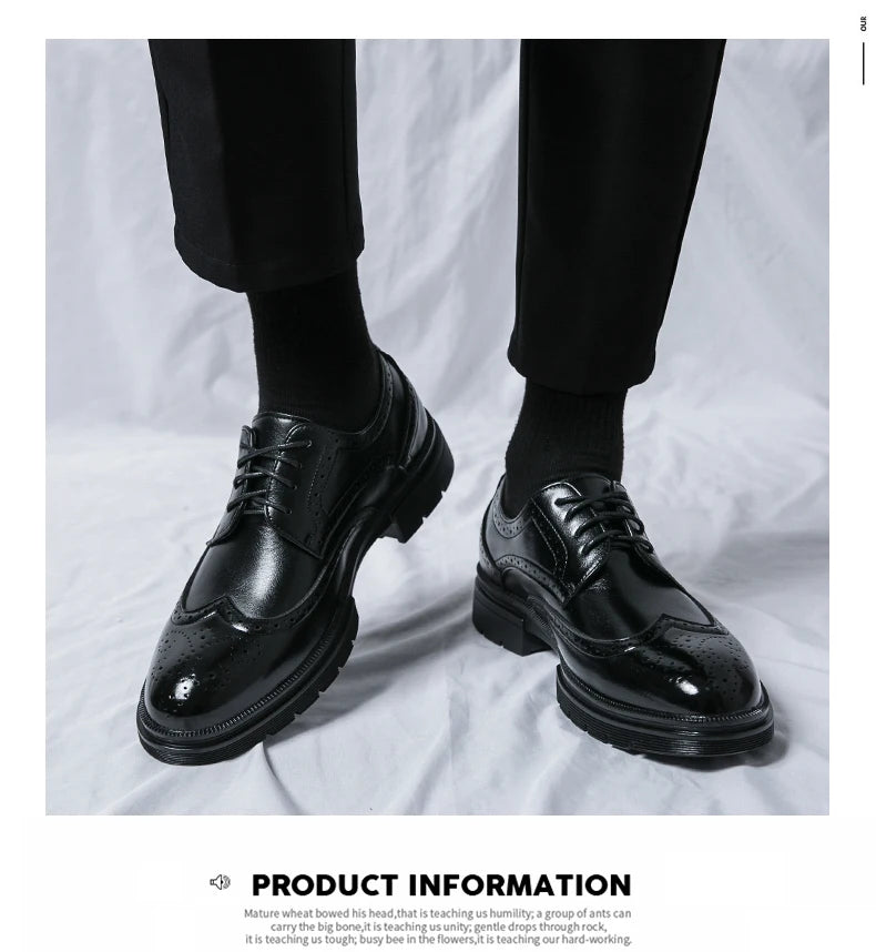 Men's Leather Brogue Oxford Dress Shoes Formal Business Handmade Classic 2026 Brown Black Chaussure Homme
