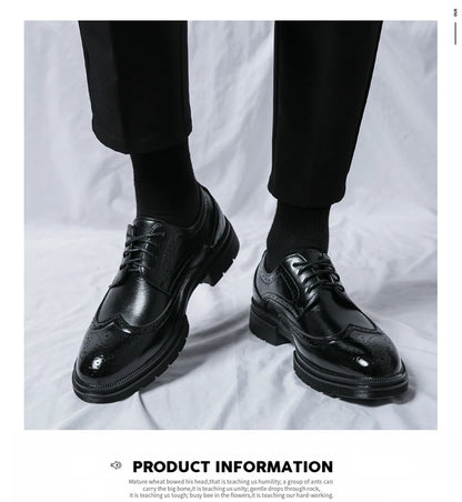 Men's Leather Brogue Oxford Dress Shoes Formal Business Handmade Classic 2026 Brown Black Chaussure Homme