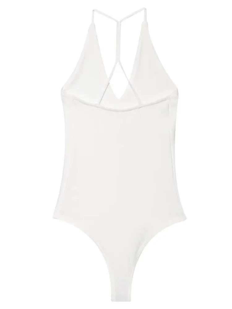 Female Bodysuit Summer Slip Off Shoulder One Piece Swimsuits Corset Backless Bodysuits Sexy Women Beach Black Brown Body