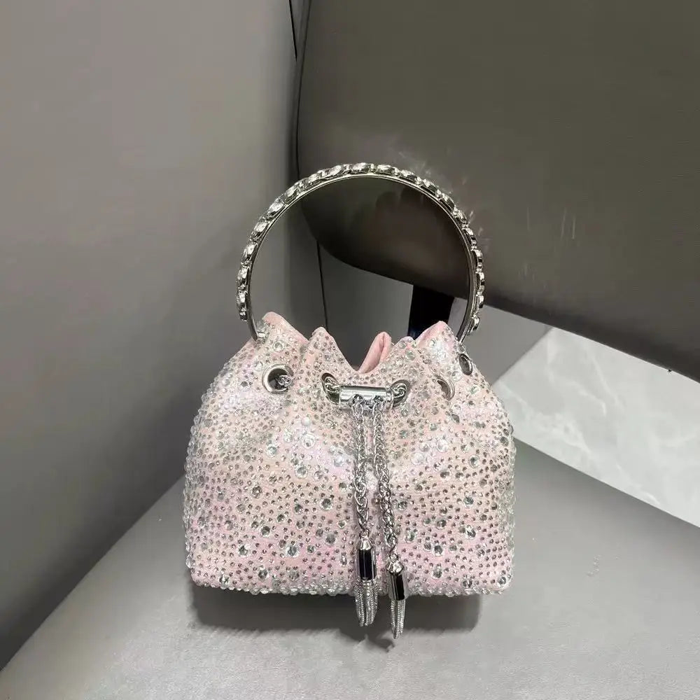 Luxury Designer Women Handbag Glitter Diamond Banquet Bag Satin Bucket Bag Wedding Party Clutch Purse Exquisite Evening Bag