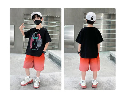 New Kids Boy Summer Clothing Set Cotton T-shirt With Wings Print + Shorts 2 Pieces Tracksuit Outfit for Child Suit Wear 5-14 T