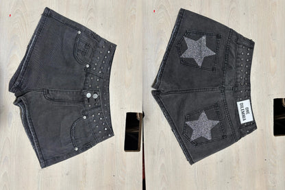 Y2k Fashion Women Jeans Five-pointed Stars Printed Pockets Rivets Zipper Female Denim Short Pant Vintage Streetwear 2026
